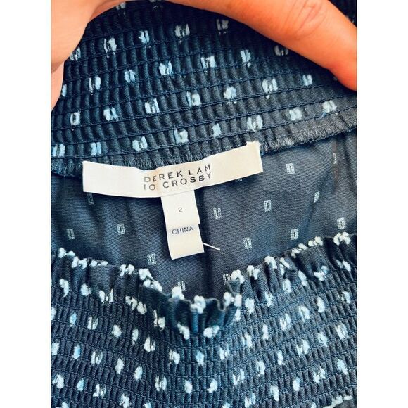 Derek Lam 10 Crosby Navy Clip Dot Off the Shoulder Top Size 2 - Picture 5 of 9